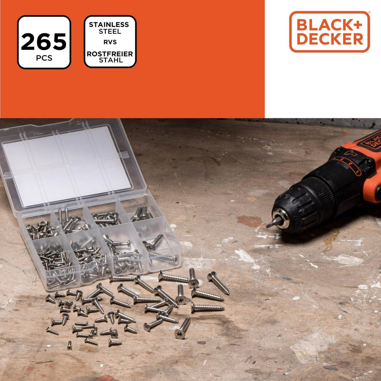 BLACK+DECKER 265 - Piece Screw Assortment - POZI SCREWS/CAPS - Beattys of Loughrea