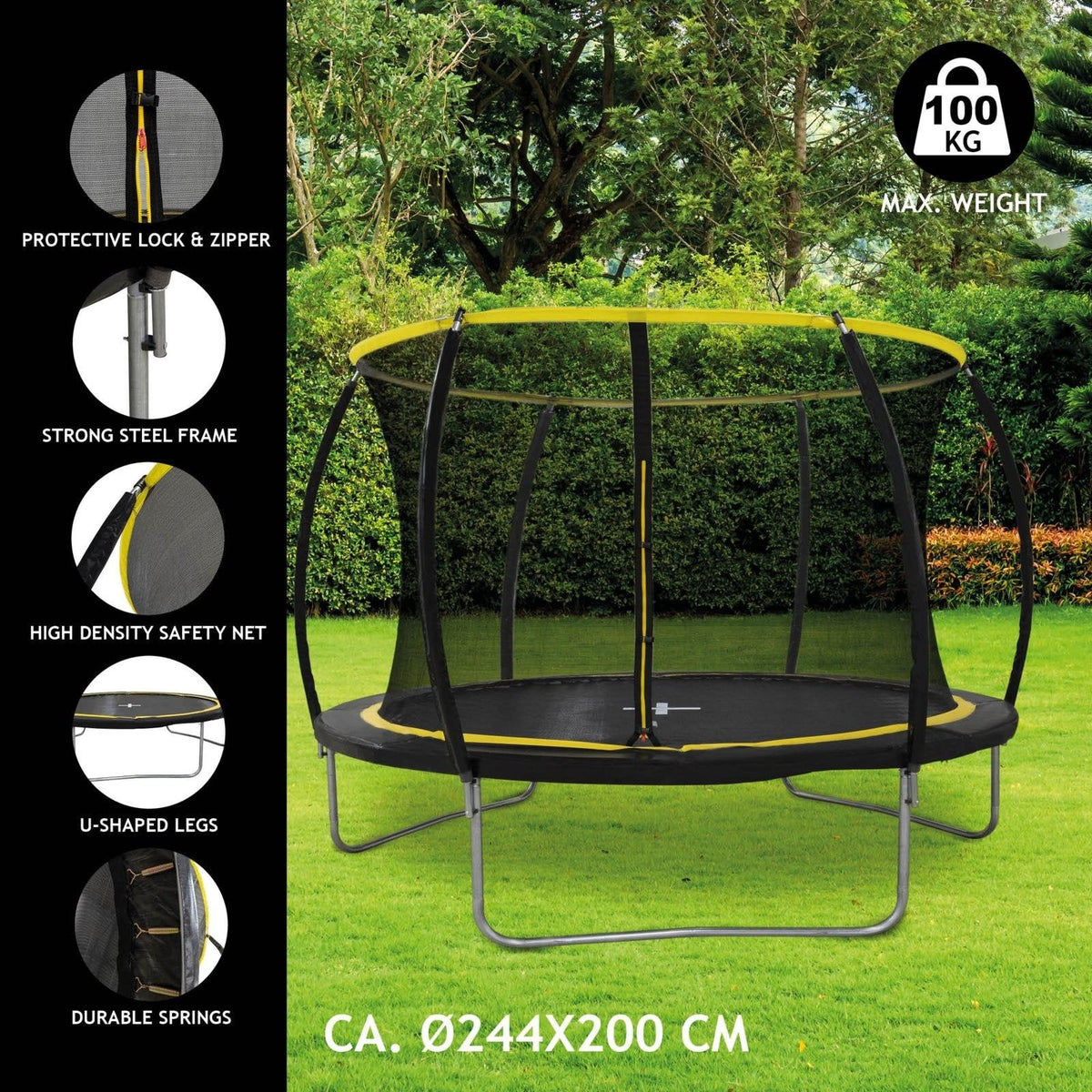 DUNLOP Trampoline with Safety Net 8ft (244 x 200cm) - SWINGS/SLIDE OUTDOOR GAMES - Beattys of Loughrea