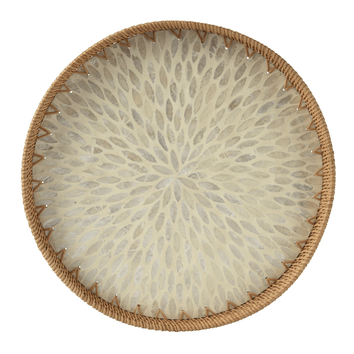 Round Rattan Tray with Natural Petal Pattern – 38cm - WOODEN KITCHENWARE /ACCESSORIES - Beattys of Loughrea