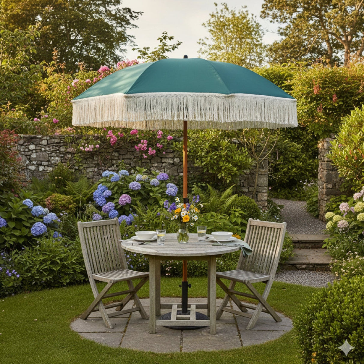 2m Fringed Parasol – Green - PARASOLS - Beattys of Loughrea
