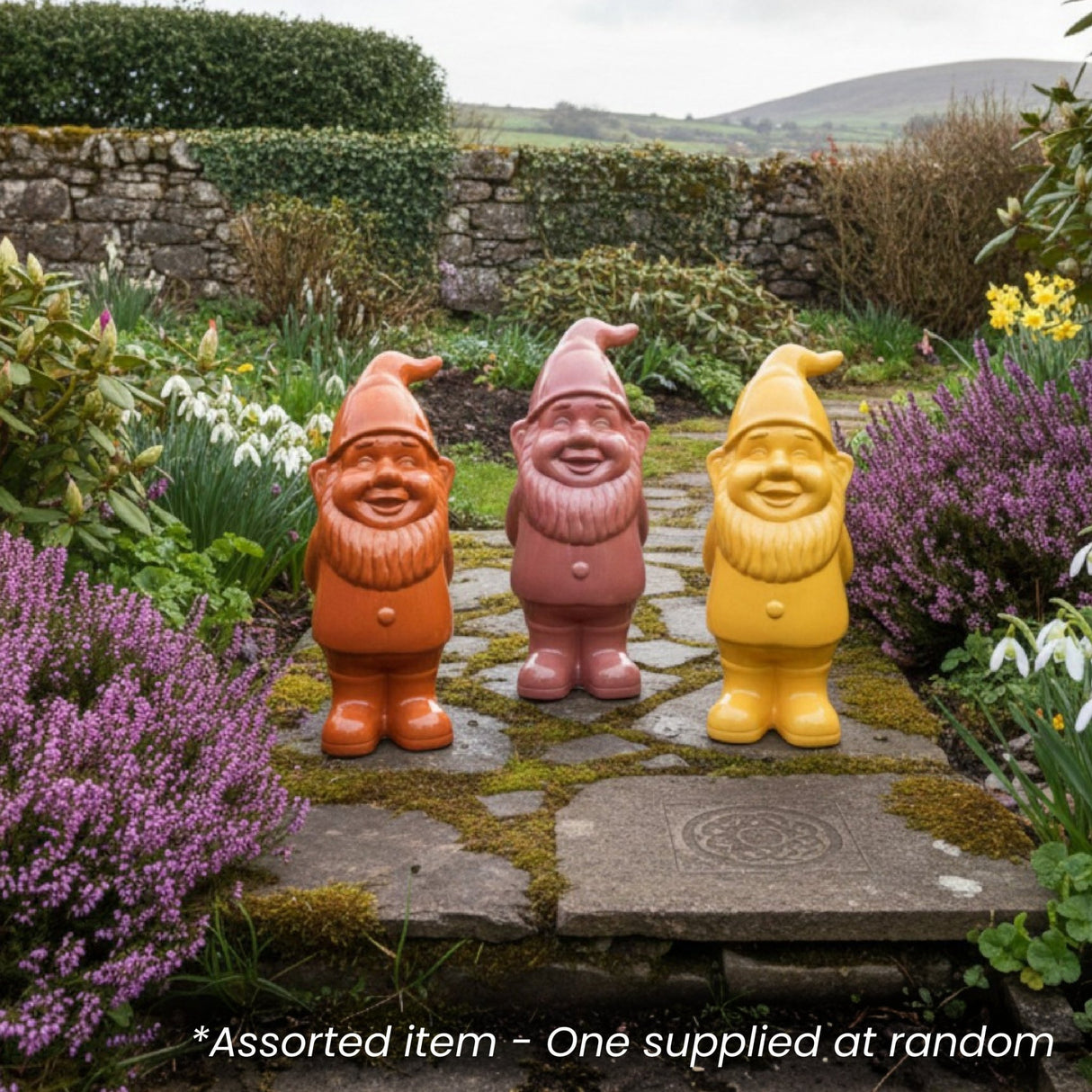 Ceramic Gnome with Shiny Heart Assorted - One Supplied* - GARDEN ORNAMENTS INCL SOLAR - Beattys of Loughrea