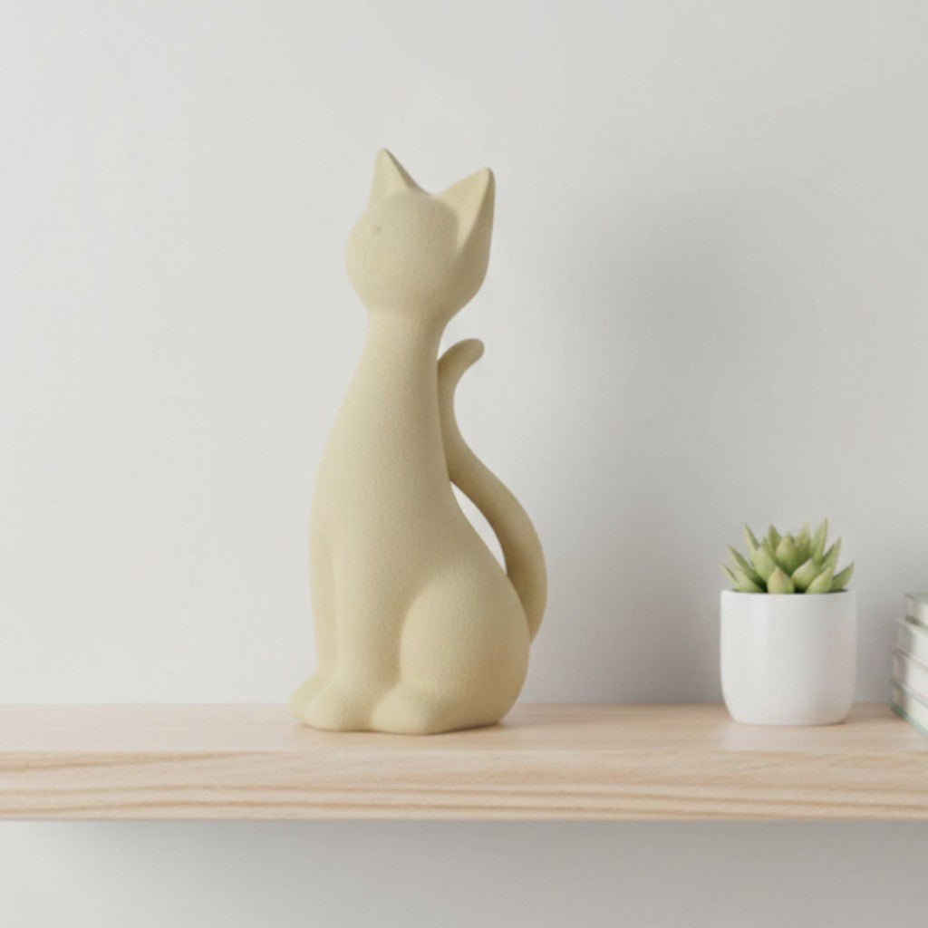 Decoris Beige Porcelain Cat Figurine, 26 cm - ORNAMENTS - Beattys of Loughrea