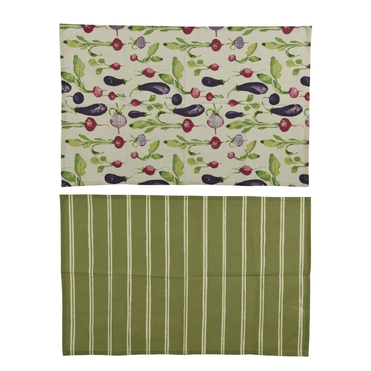 Decoris Tea Towel Set 2‑Piece Green With Stripe And Vegetable Print - APRON/GLOVE/TEXTILE - Beattys of Loughrea