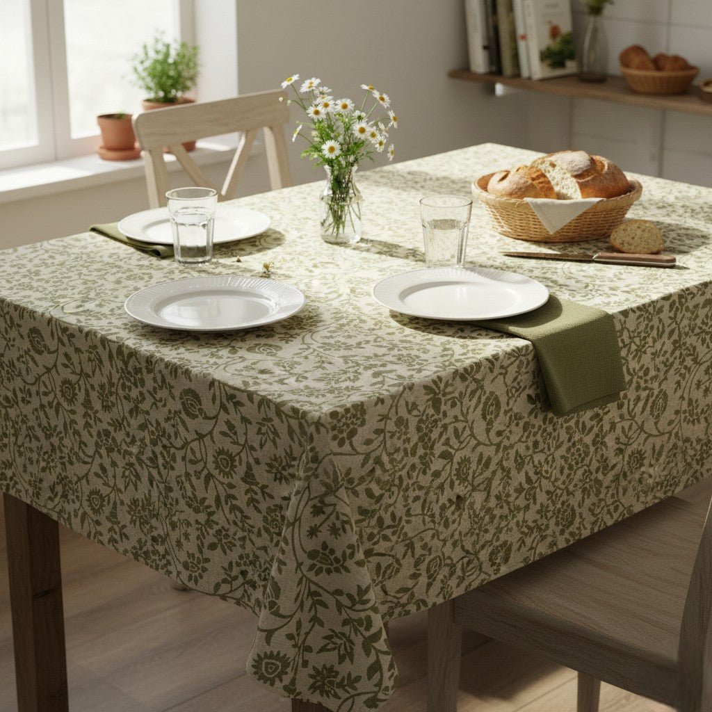 Decoris Rectangular Tablecloth 140x180 cm Green With Floral Print - TABLECLOTHS/RUNNERS - Beattys of Loughrea