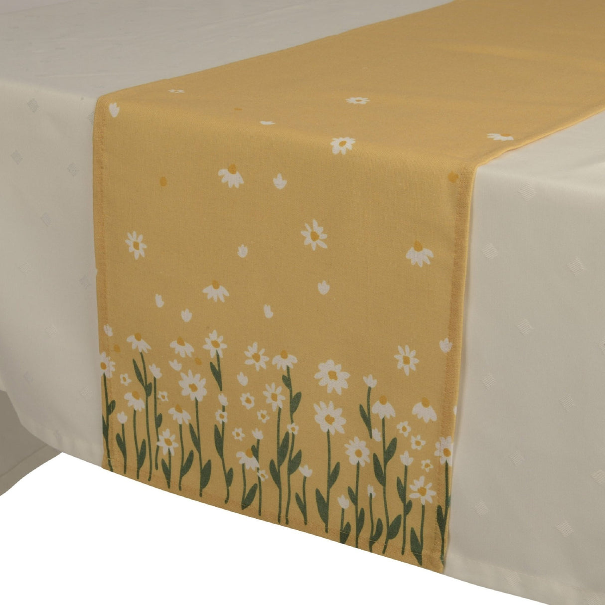 Decoris Table Runner 140x32 cm Yellow with Daisy Print - TABLECLOTHS/RUNNERS - Beattys of Loughrea