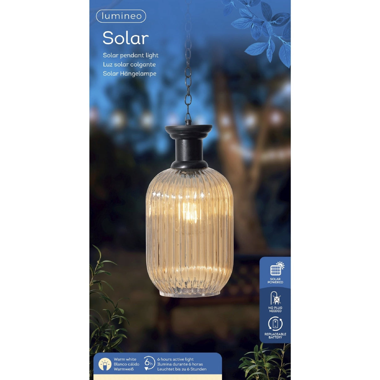Lumineo Outdoor Solar Hanging Lamp in Golden Glass - GARDEN ORNAMENTS INCL SOLAR - Beattys of Loughrea