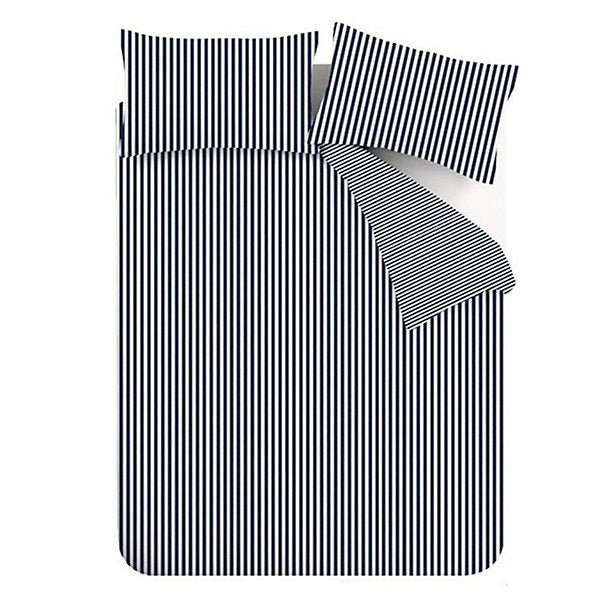 Catherine Lansfield Brushed Cotton Navy Blue Stripe Reversible Duvet Cover Set - Super King - DUVET COVERS - Beattys of Loughrea