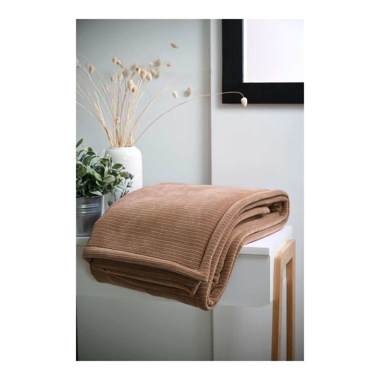 STOF Clayton Ribbed Plush Throw, Camel, 130x160cm - THROWS/BLANKETS - Beattys of Loughrea