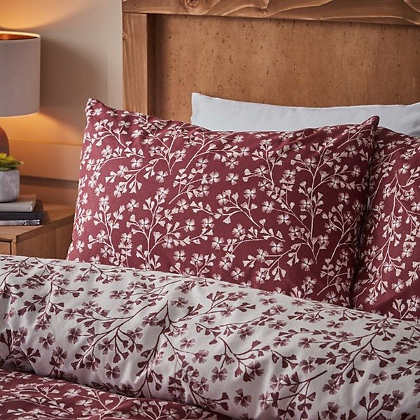 Catherine Lansfield Brushed Cotton Grace Floral Leaf Reversible Duvet Cover Set – Single - DUVET COVERS - Beattys of Loughrea