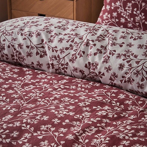 Catherine Lansfield Brushed Cotton Grace Floral Leaf Reversible Duvet Cover Set – Single - DUVET COVERS - Beattys of Loughrea