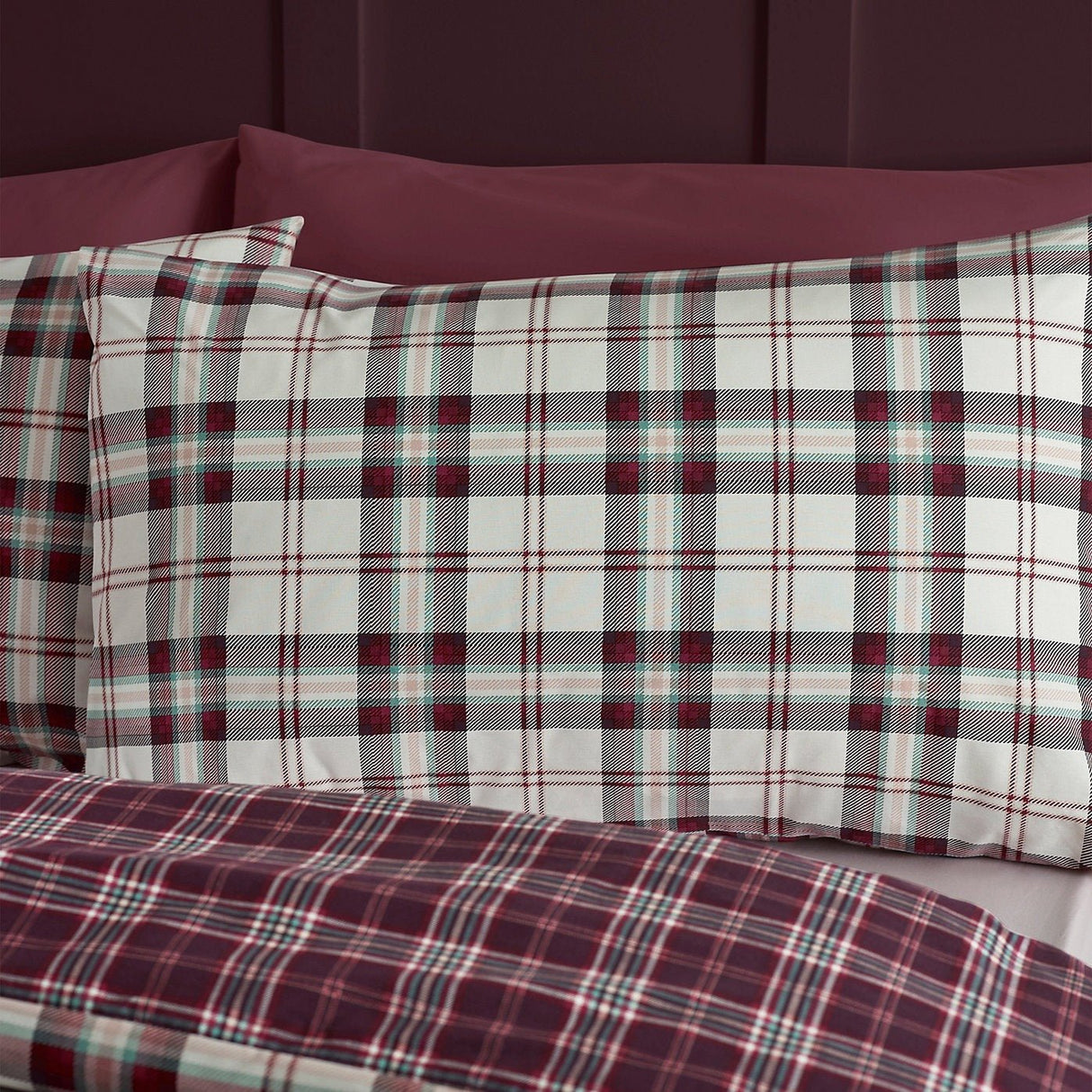 Catherine Lansfield Bedding Kelso Check Duvet Set Plum - Kingsize - DUVET COVERS - Beattys of Loughrea
