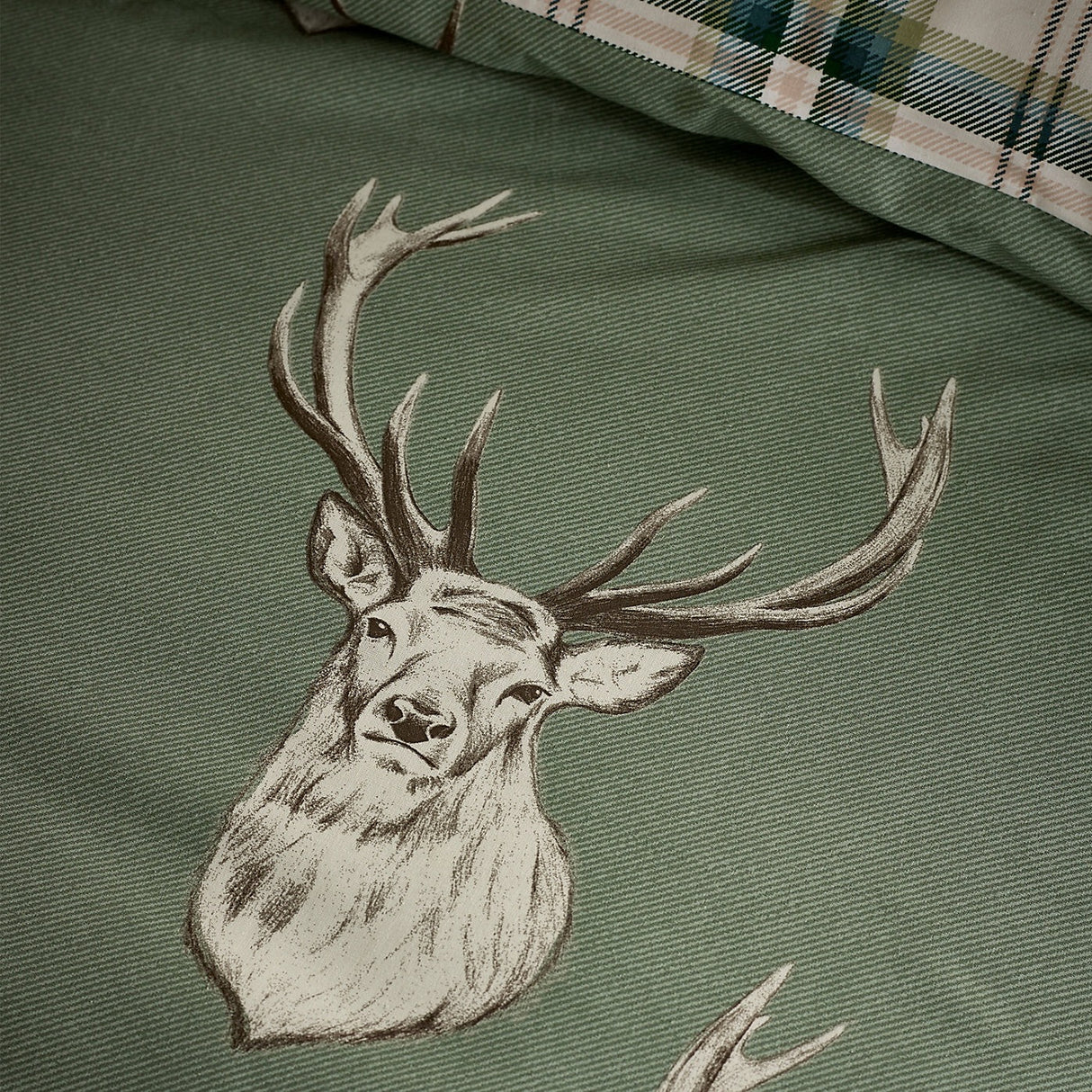 Catherine Lansfield Bedding Stag Check Duvet Set Soft Green - Superking - DUVET COVERS - Beattys of Loughrea