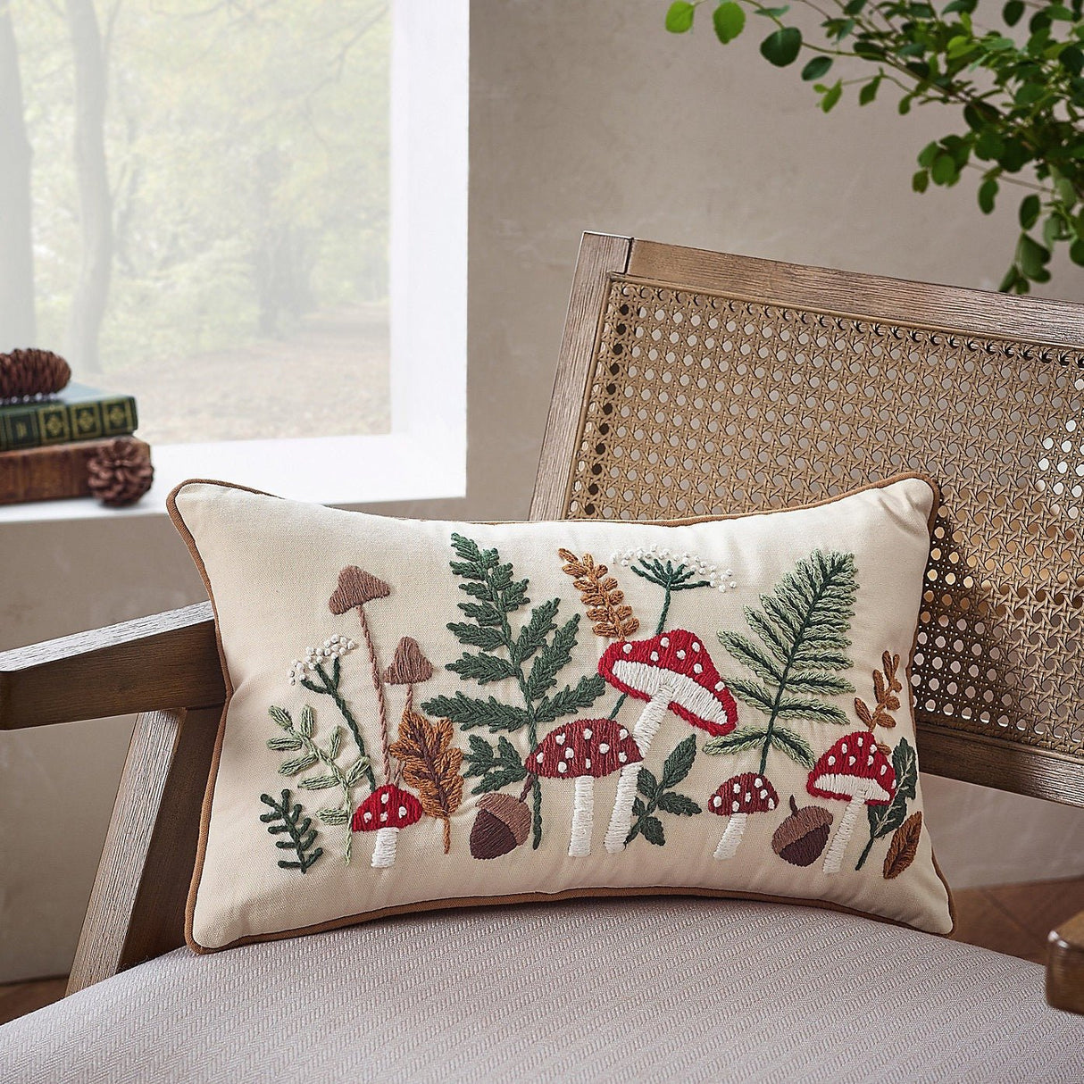 Catherine Lansfield Embroidery Woodland Cushion – Natural (30x50cm) - CUSHIONS/COVERS - Beattys of Loughrea