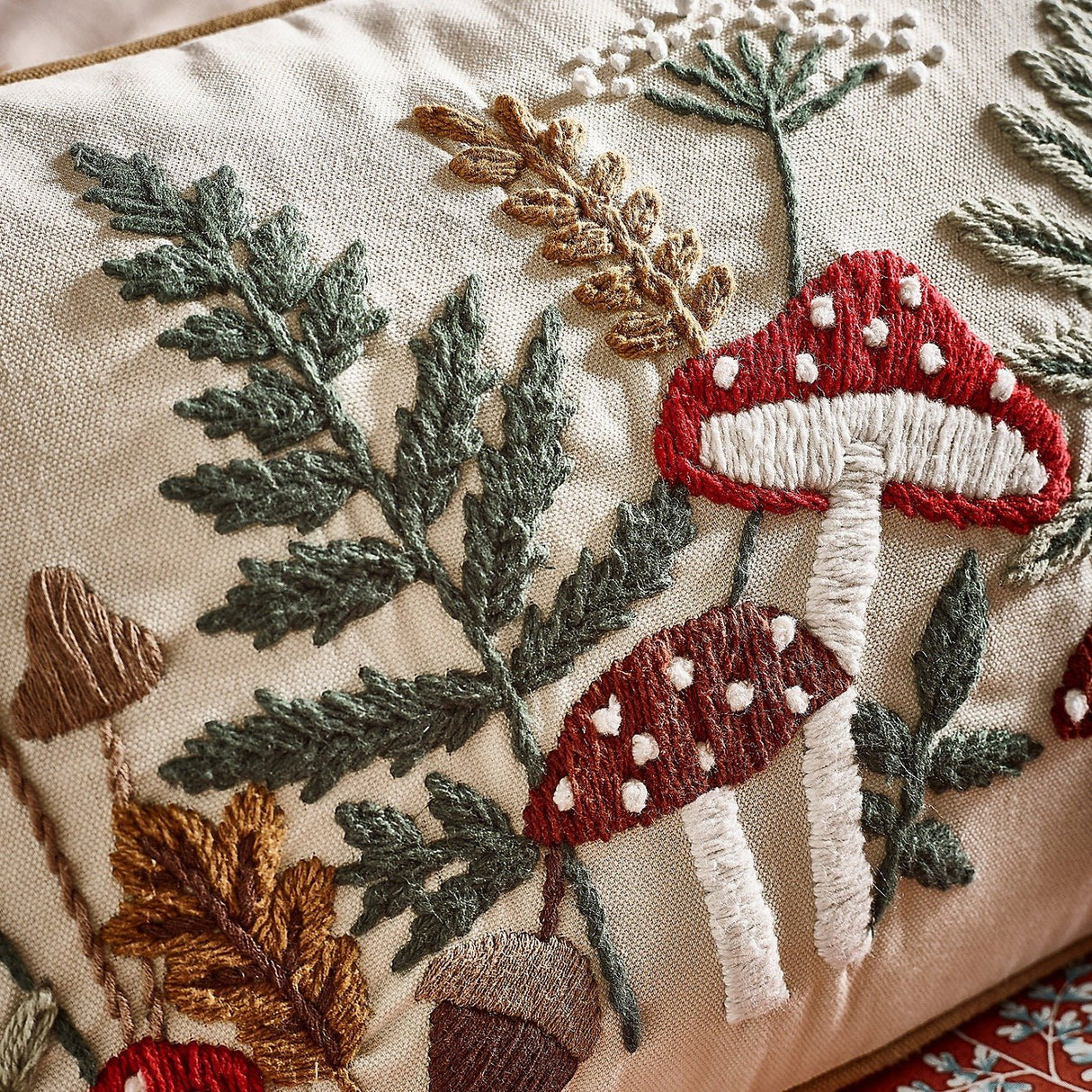 Catherine Lansfield Embroidery Woodland Cushion – Natural (30x50cm) - CUSHIONS/COVERS - Beattys of Loughrea