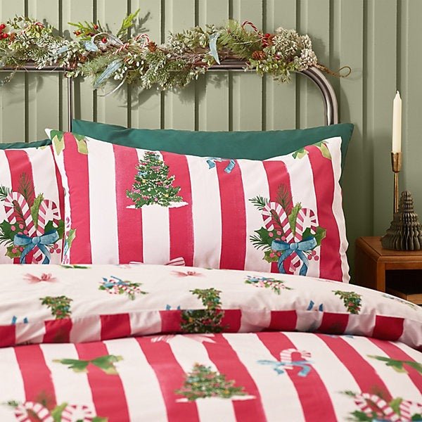 Catherine Lansfield Christmas Stripe Reversible Duvet Cover Set – Single - DUVET COVERS - Beattys of Loughrea