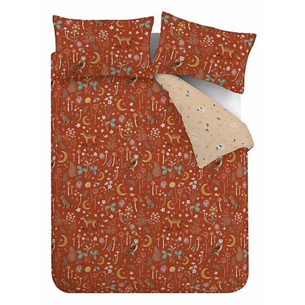 Catherine Lansfield Burnt Orange Enchanted Twilight Animals Duvet Cover Set – Double - DUVET COVERS - Beattys of Loughrea