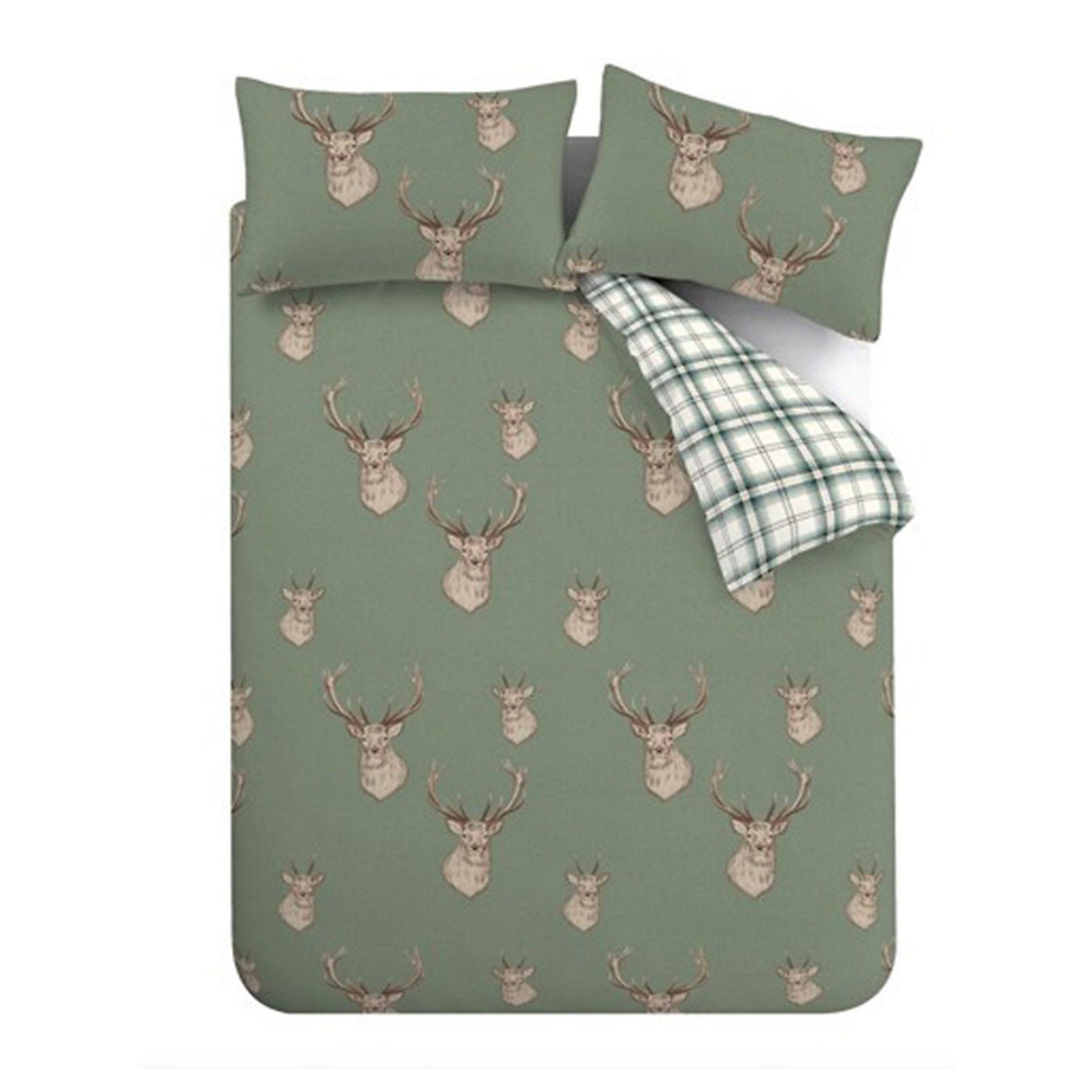 Catherine Lansfield Bedding Stag Check Duvet Set Soft Green - Double - DUVET COVERS - Beattys of Loughrea