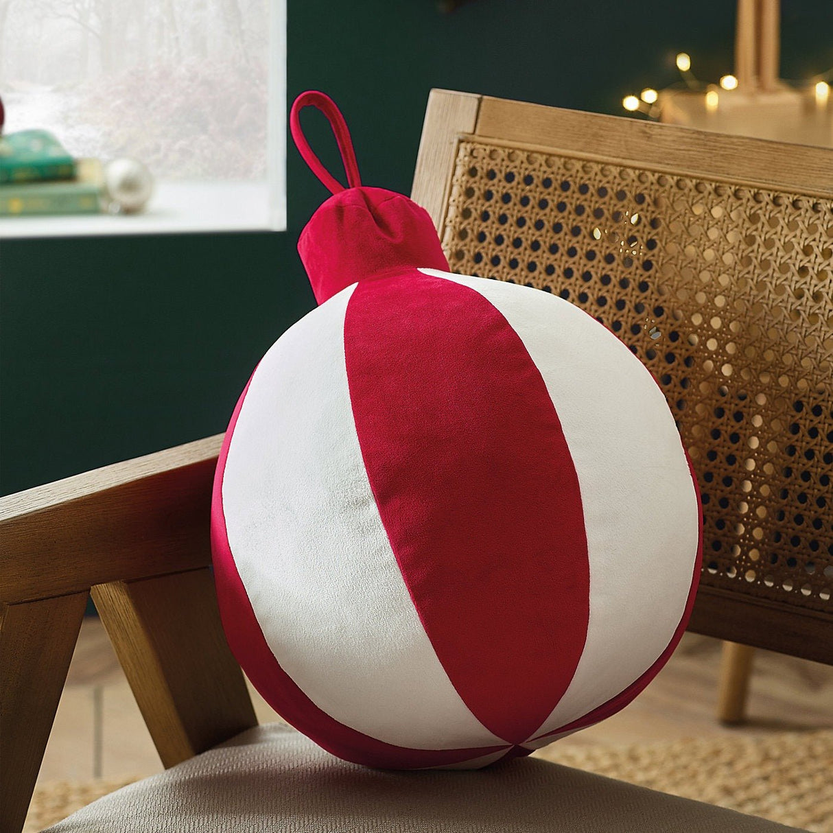 Catherine Lansfield Christmas Bauble 3D Shaped Cushion – White / Red (30x25cm) - CUSHIONS/COVERS - Beattys of Loughrea