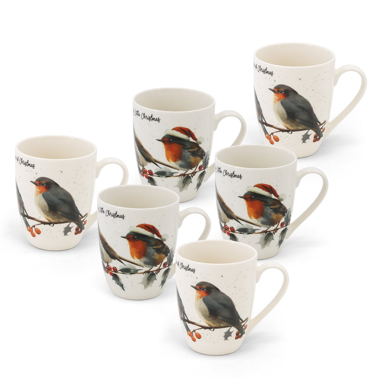 TIPPERARY CRYSTAL Christmas Robins – Set of 6 Hatbox Mugs - MUG SETS - Beattys of Loughrea