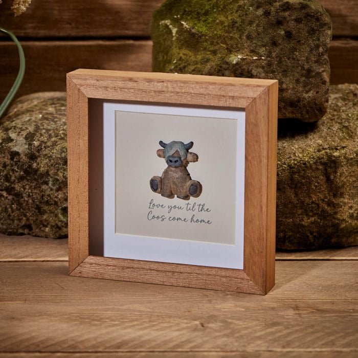 Dougal Highland Cow Coos Wood Framed Resin Pebble Picture - PICTURES, PAINTINGS - Beattys of Loughrea