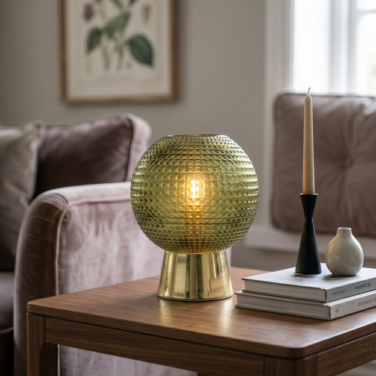Candlelight Battery Powered Round LED Dimpled Lamp – Green