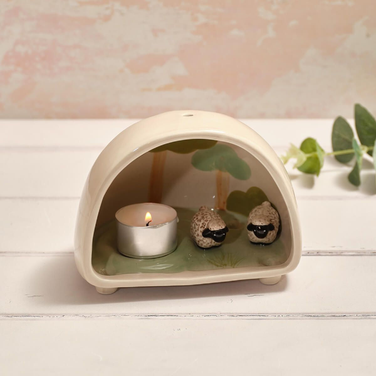 R13 TINY WORLD BOXED BLACK FACE SHEEP DOME CERAMIC T-LIGHT HOLDER 7TW158