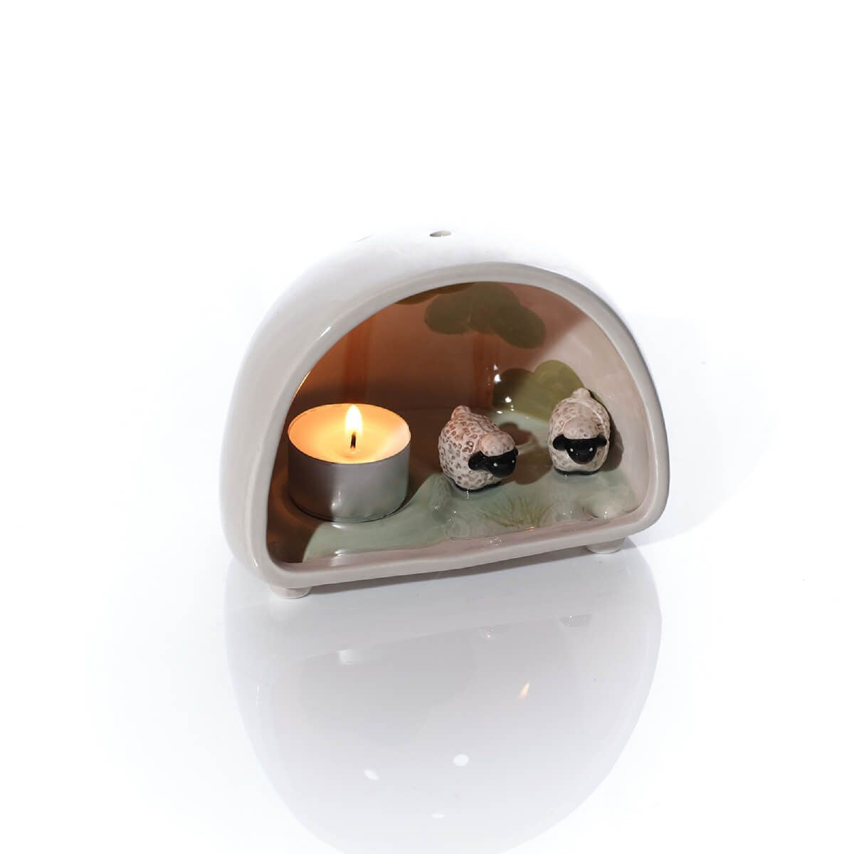 R13 TINY WORLD BOXED BLACK FACE SHEEP DOME CERAMIC T-LIGHT HOLDER 7TW158
