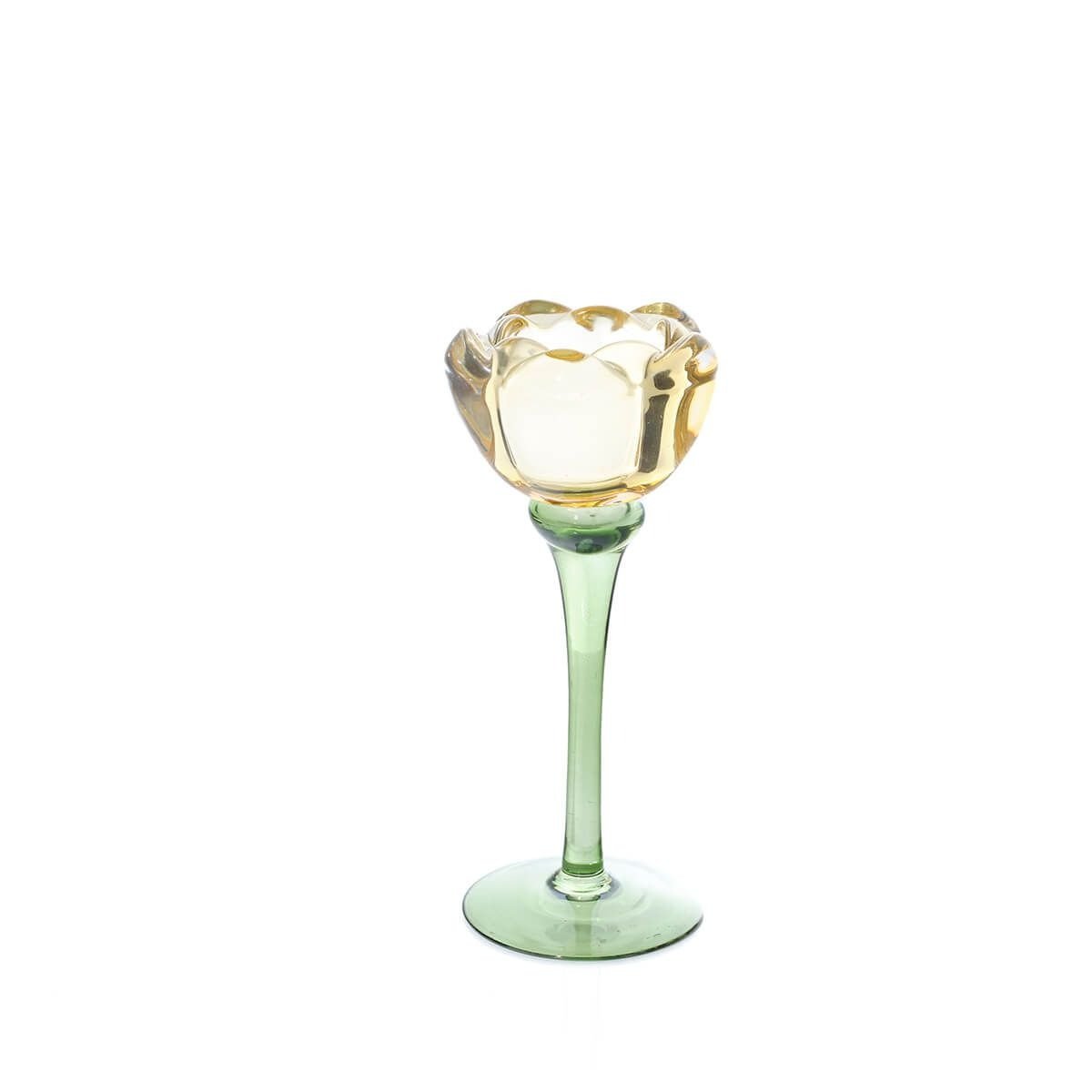 Floral Serenade Glass Tulip Tea Light Holder – Medium Yellow - CANDLE HOLDERS / Lanterns - Beattys of Loughrea