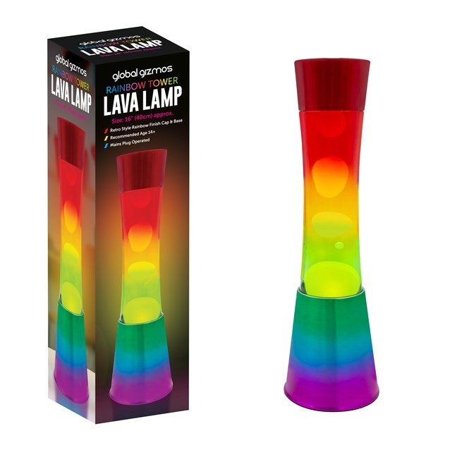 Global Gizmos 16" Lava Lamp Tower - Rainbow Colours - NIGHT LIGHT PLUG IN - Beattys of Loughrea