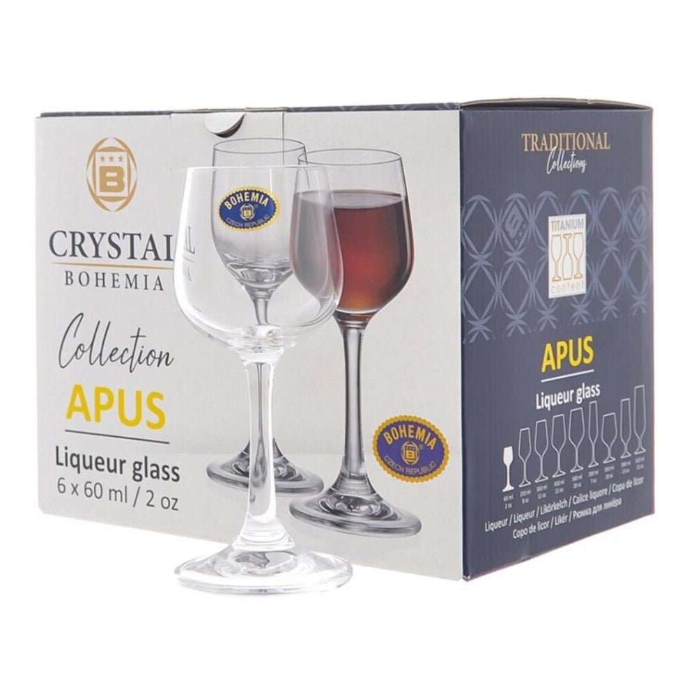 Crystal Bohemia Apus Liqueur Glasses – 60ml, Set of 6 - DRINKING GLASSES - Beattys of Loughrea