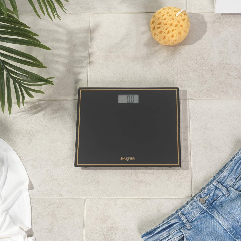 Salter Compact Bathroom Scale – Black/Gold - BATHROOM SCALES - Beattys of Loughrea