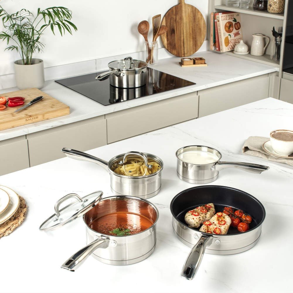 Salter Timeless Collection Stainless Steel 5 Piece Pan Set - COOKWARE - S/STEEL - Beattys of Loughrea