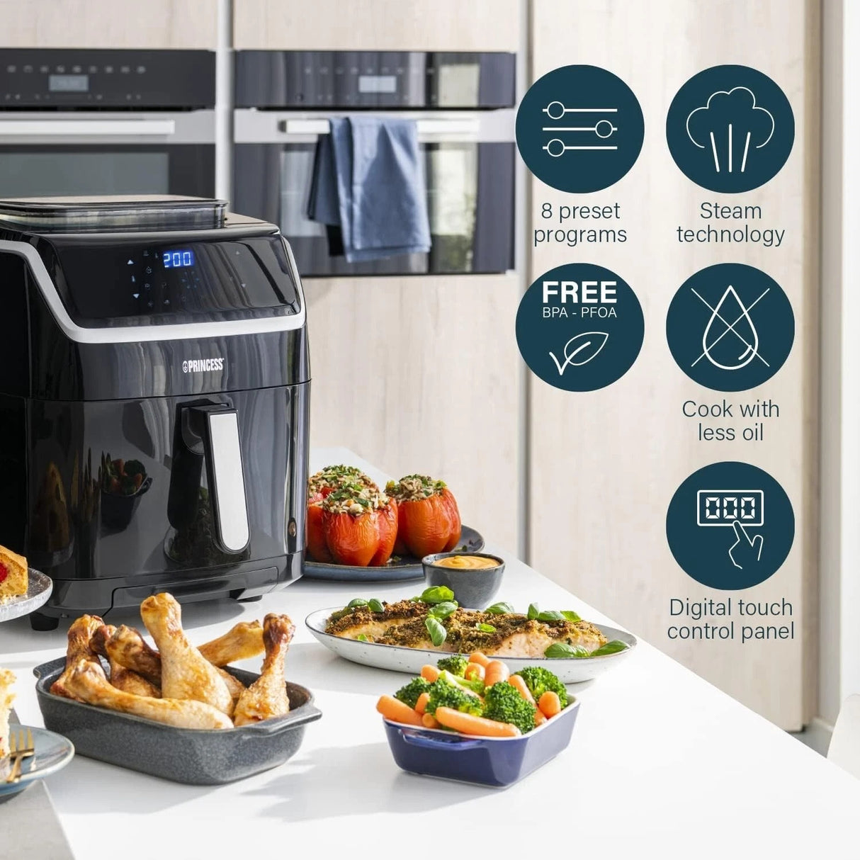 Princess Steam Air Fryer – Digital, 6.5 L, 8 Presets, 1700 W - AIR FRYER / DEEP FAT FRYERS - Beattys of Loughrea