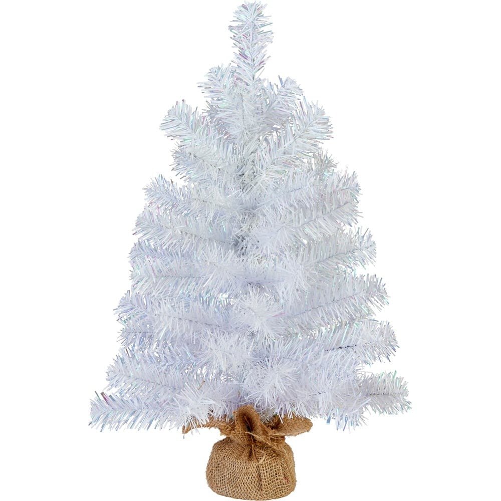 Mini White Christmas Tree with Burlap Base – 55cm - XMAS ROOM DECORATION LARGE AND LIGHT UP - Beattys of Loughrea