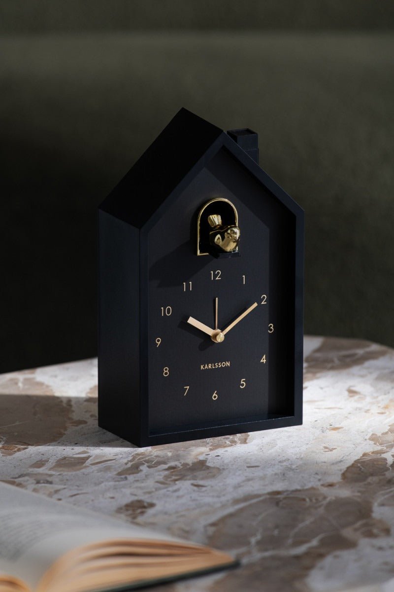 Karlsson Alarm Clock Modern Cuckoo Oro Black - CLOCKS - Beattys of Loughrea