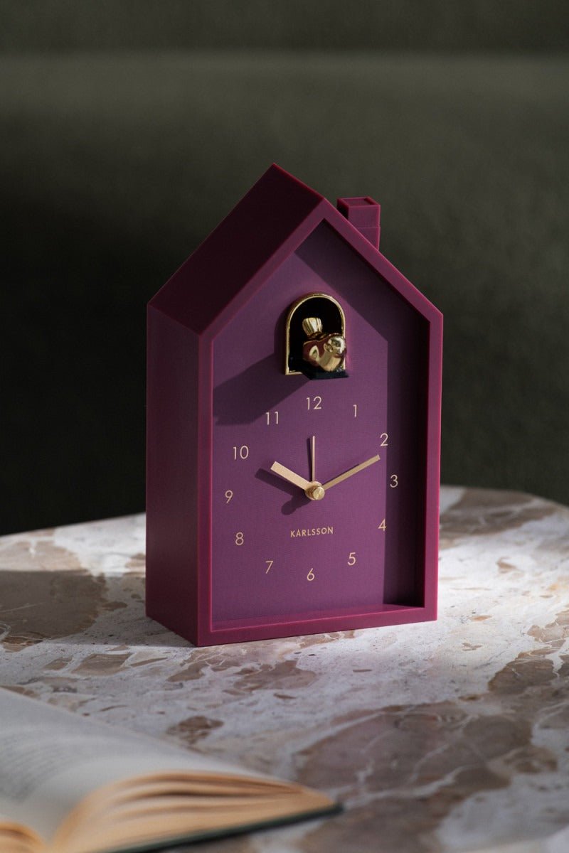 Karlsson Alarm Clock Modern Cuckoo Oro Dark Mauve - CLOCKS - Beattys of Loughrea
