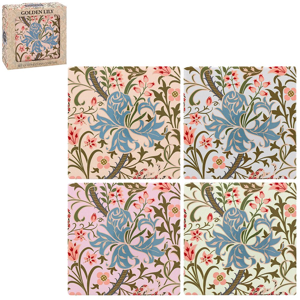 Golden Lily Ceramic Coasters - Set of 4 - TABLEMATS/COASTERS - Beattys of Loughrea