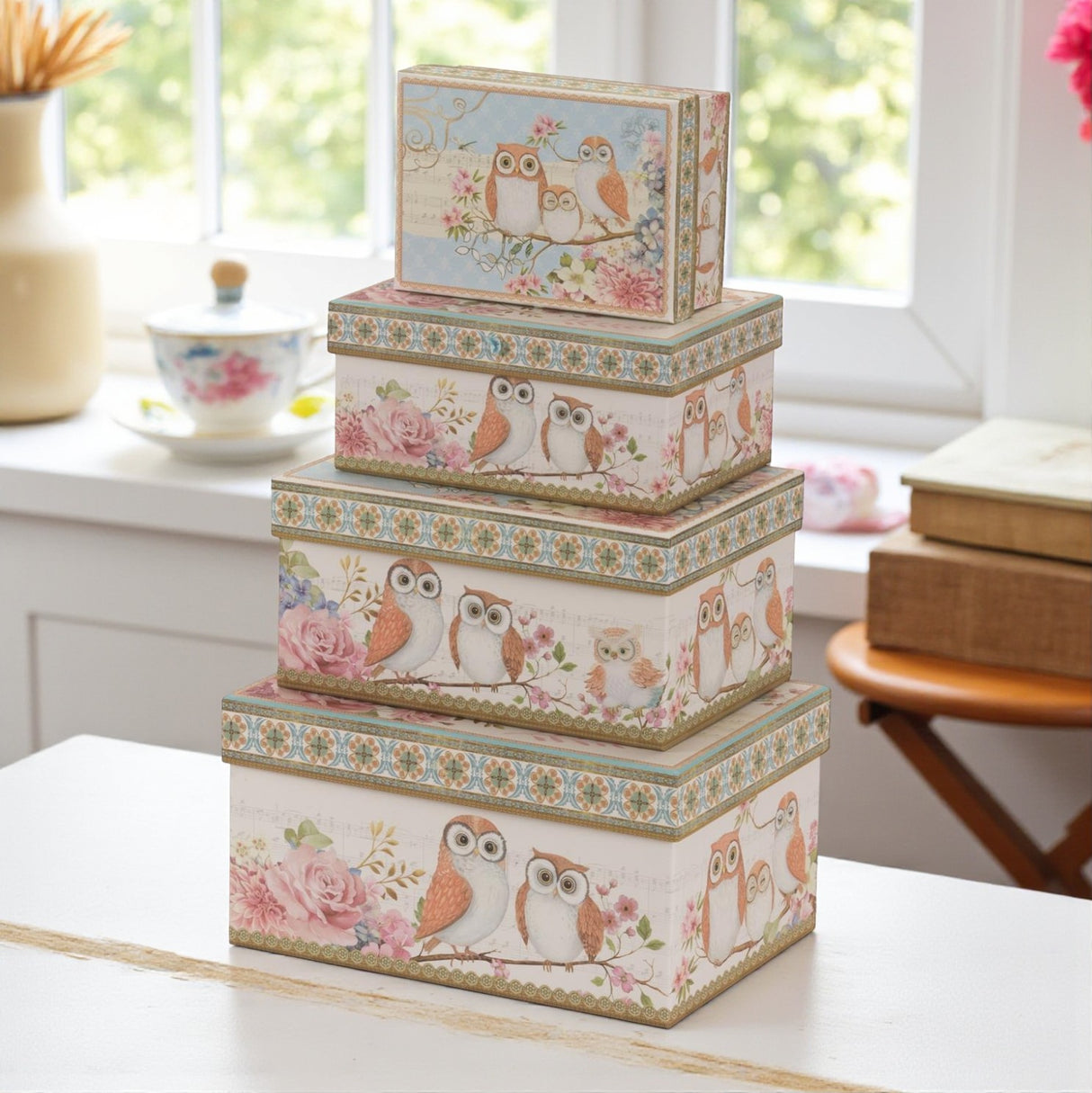 Cute Owl Cardboard Storage Boxes – Set of 4 - LINEN CHESTS/BASKETS - Beattys of Loughrea