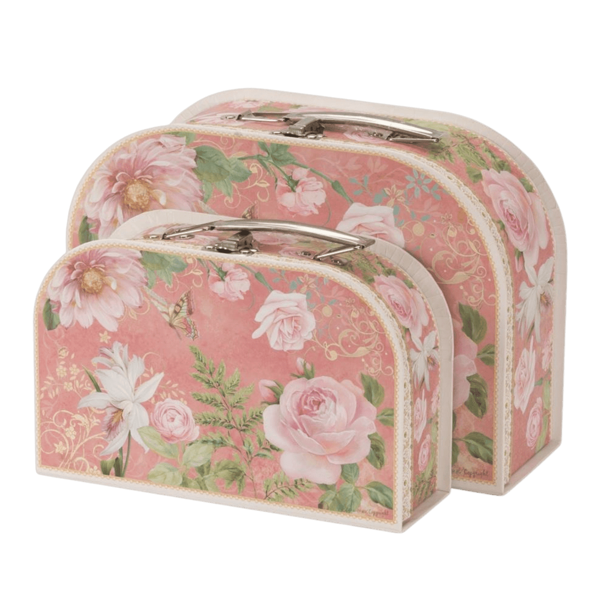 Pink Rose Cardboard Storage Suitcases – Set of 2 - LINEN CHESTS/BASKETS - Beattys of Loughrea