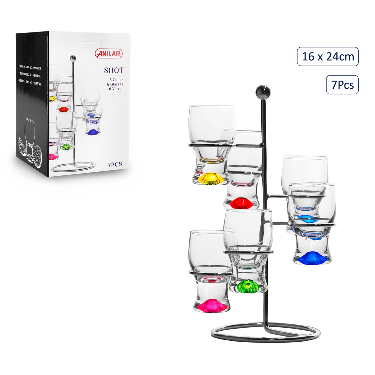 Anilar Multi-Coloured 6 Shot Glasses on Tiered Stand