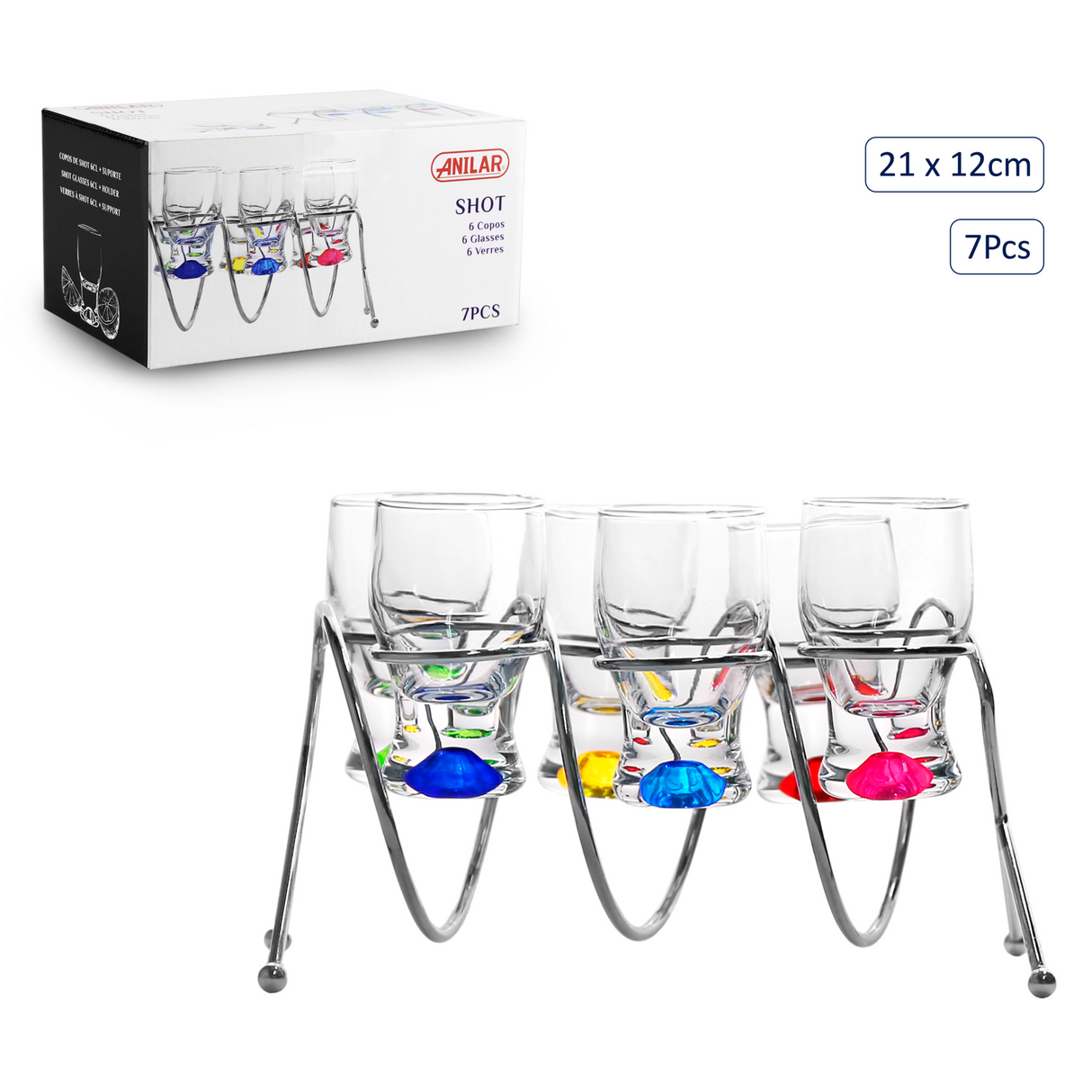 Anilar Multi-Coloured 6 Shot Glasses on Spiral Stand