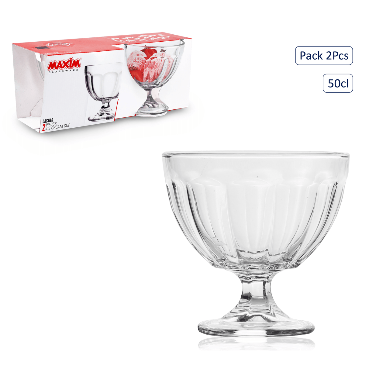 Maxim Set of 2 Ice Cream/Dessert Glass Bowls - 50cl - DRINKING GLASSES - Beattys of Loughrea