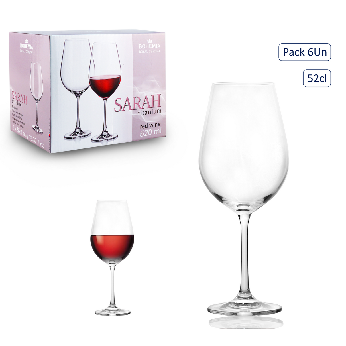 Bohemia Crystal Sarah Red Wine Glasses – Set of 6 (520ml)