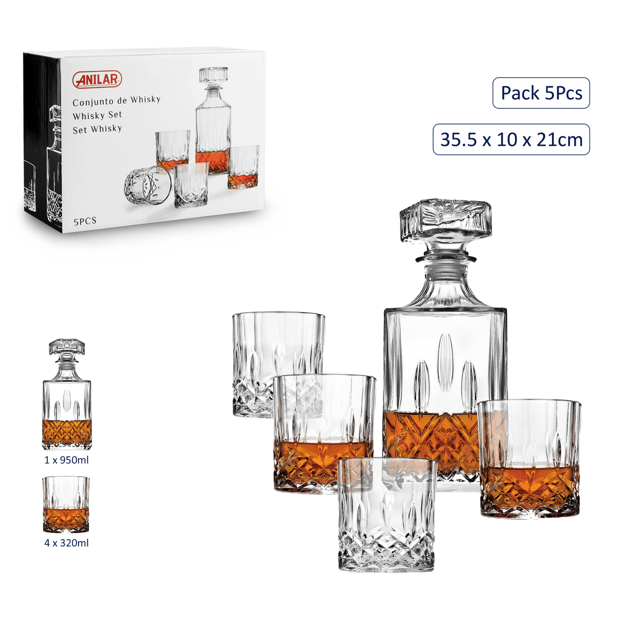 Anilar 5 - Piece Whiskey Set - DRINKING GLASSES - Beattys of Loughrea