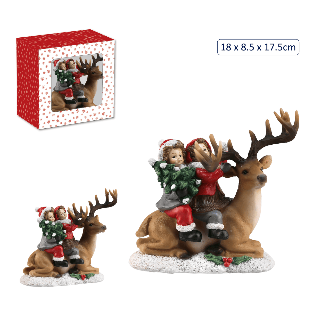 Christmas Decor – Reindeer Figurine with Children (18cm) - XMAS DECORATIONS - Beattys of Loughrea