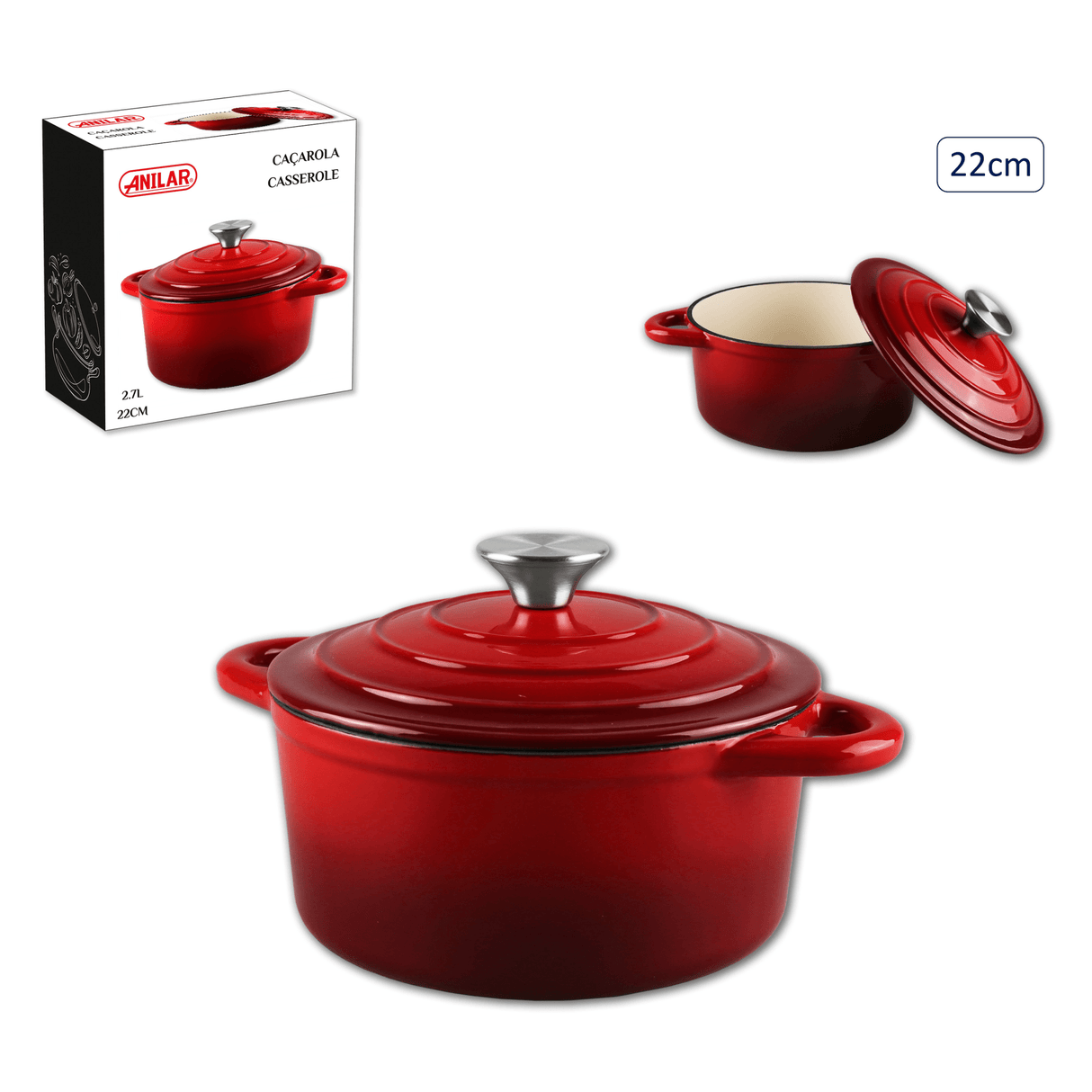 Anilar Red Cast Iron Casserole – 22cm - COOKWARE - CAST IRON - Beattys of Loughrea