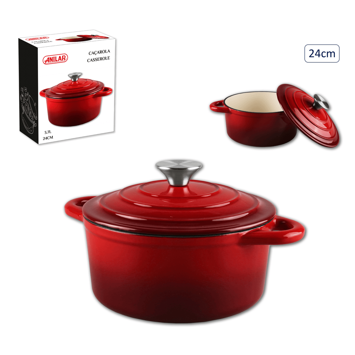 Anilar Red Cast Iron Casserole – 24cm - COOKWARE - CAST IRON - Beattys of Loughrea