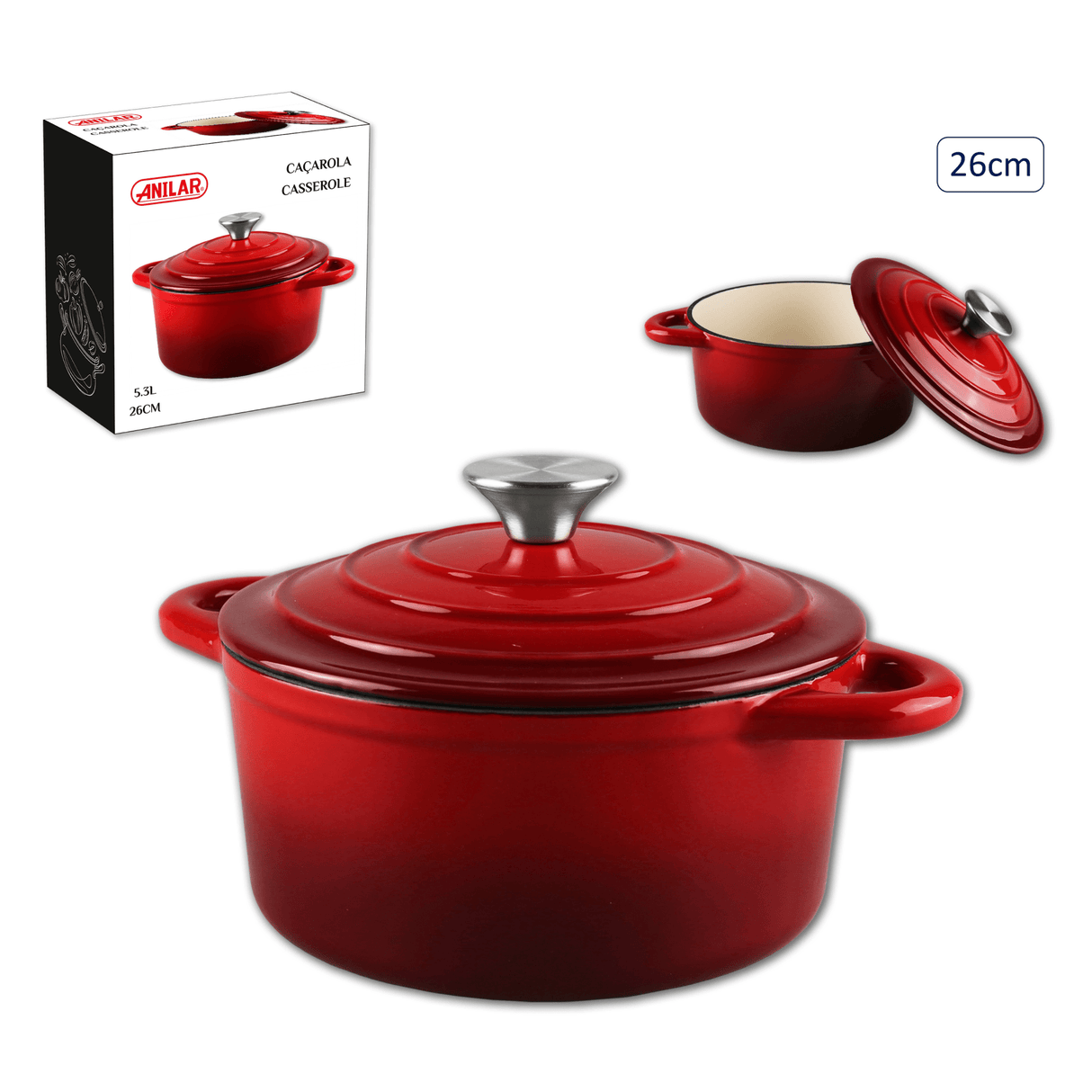 Anilar Red Cast Iron Casserole – 26cm - COOKWARE - CAST IRON - Beattys of Loughrea