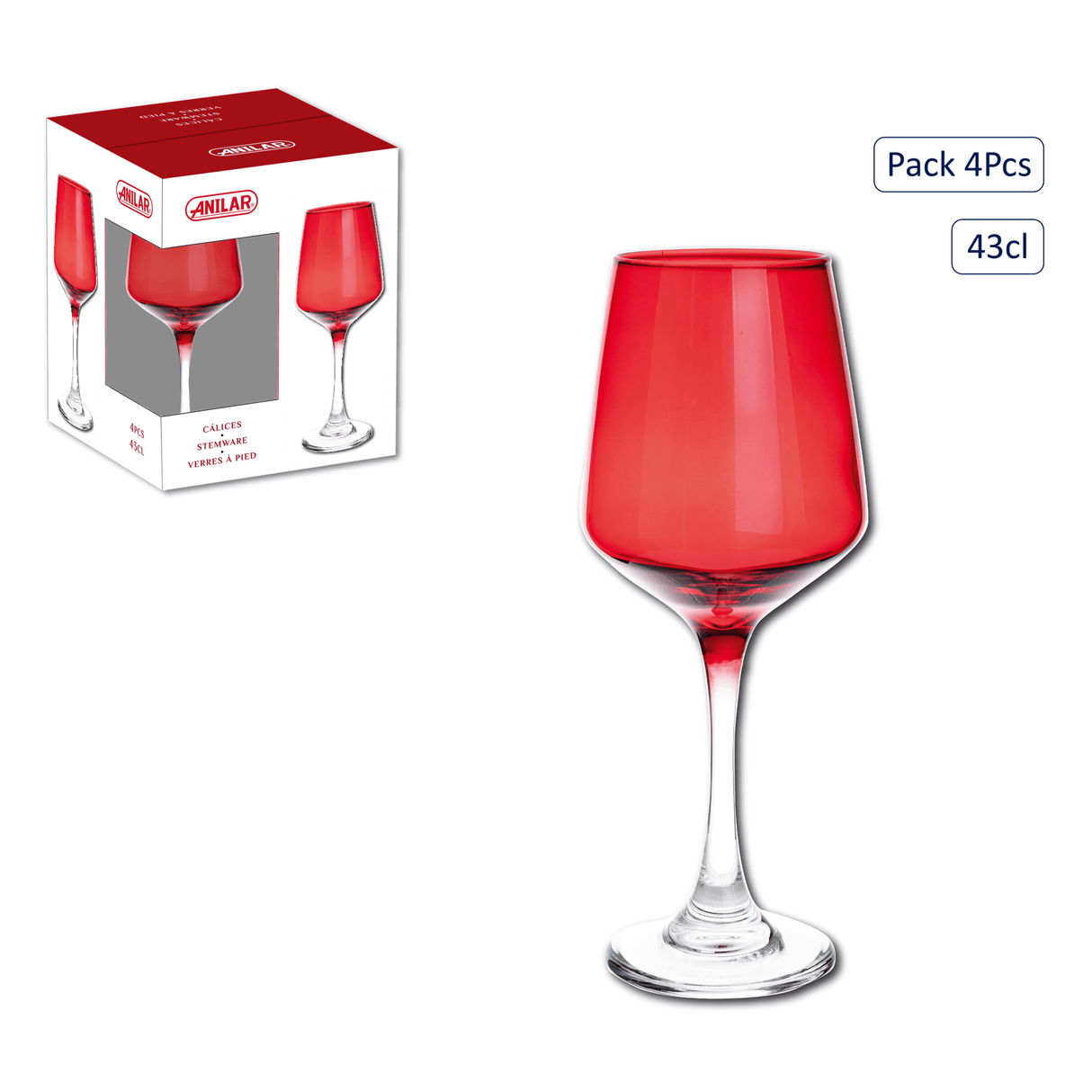 Anilar 4 - Pack Red Glasses – 43cl - DRINKING GLASSES - Beattys of Loughrea