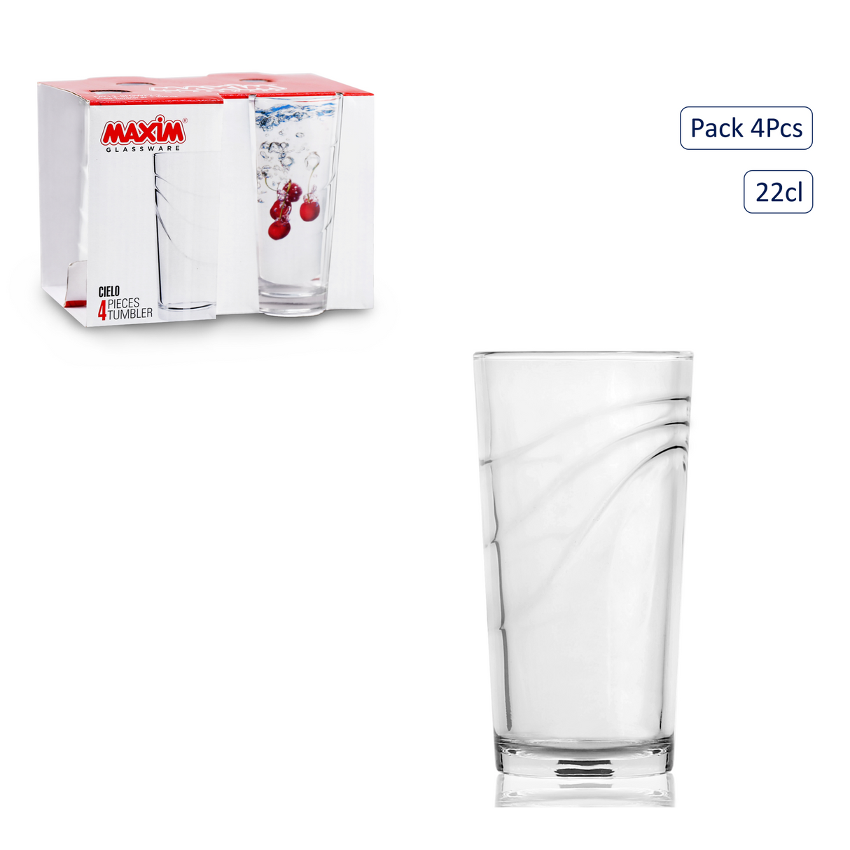 Maxim Glassware Set of 4 Glass Tumblers 22cl